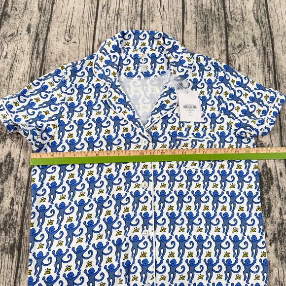 New Roller Rabbit classic BLUE MONKEY Polo Pajamas Top Prima Cotton Womens Large - Picture 5 of 6